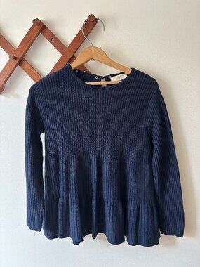 Sezane Navy Ribbed Peplum Sweater